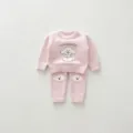 Infant winter pink fluffy fleece pajama set detail, cute dog embroidery and cozy fabric - 73cm / Tops / Pink