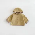 Baby hooded windbreaker jacket detail view, stylish casual toddler spring outerwear coat. - 73cm / Yellow