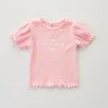 Cute pink baby girls t-shirt with lettuce trim short sleeves and sweet print for summer. - 66cm / Pink