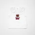 Top senza maniche per bambina con colletto in pizzo orsetto carino, camicia estiva bianca. - 73cm / Top / Bianco