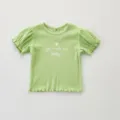 Girls short sleeve ribbed t-shirt, cute lettuce edge collar, casual summer toddler top detail. - 66cm / Matcha Green