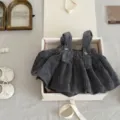 Baby corduroy overall skirt dark grey infant floral romper dress toddler cute clothing - 66cm / Gray