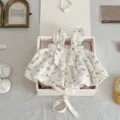 Infant baby girl floral corduroy suspender romper skirt cute spring autumn toddler apparel - 66cm / Apricot