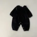 Baby Cord Langarm Strampler schöner Kragen Säugling Body Herbst Krabbelkleidung - 66cm / Schwarz