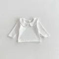 Top de manga larga para bebé en blanco con cuello babero, bonita camisa diaria para niñas. - 66cm / Top con cuello pequeño