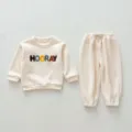 Baby long sleeve sweatshirt and pants set toddler cute letter outfit casual children wear - 73cm / Apricot