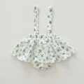 Baby floral strap romper detail, cute blue flower print cotton infant dress for summer days. - 66cm / Blue Floral