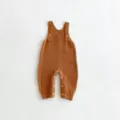 Infant knit romper product detail, brown baby overalls, soft cotton fabric, cute baby clothing. - Melon Yellow
