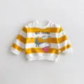 Felpa neonato a righe con stampa dinosauro simpatico top manica lunga autunnale - 66cm / Strisce gialle e bianche