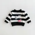Neonato bambino simpatico stampa dinosauro nero bianco rigato felpa manica lunga top - 66cm / righe bianche e nere