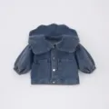 Toddler girl denim jacket spring fashion cute casual outerwear with large collar and puff sleeves. - 66cm / Tops / Blue