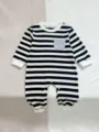 Baby striped romper long sleeve infant jumpsuit newborn clothes with chest pocket cute soft outfit - 66cm / Black Stripe