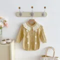 Baby knit romper infant long sleeve bodysuit cute ruffle collar floral baby girl clothes - 66cm / Yellow