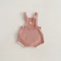 Infant baby girl knit romper detail, pink cotton strap bloomer with sweet flower embroidery. - 100cm / Pink Suspender Rompers