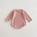 Baby girl knit romper long sleeve cotton infant bodysuit with cute ruffles spring wear - 90cm / Pink Rompers
