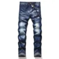 Herren Retro gewaschene Slim Fit Stretch Jeans Hose mit Used-Look und Kettendetail. - 29 / Unterteile / Blau