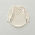 Cute baby girl knitted romper with hollow-out design and cute pom-poms for autumn winter. - 66cm / Long-Sleeve Rompers