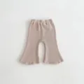 Infant knit flare pants detail view, soft ribbed cotton material, comfortable elastic waist. - 73cm / Beige Apricot