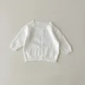 White Infant Baby Knit Cardigan Soft Breathable Solid Color Long Sleeve Baby Clothes Top - 80cm / White