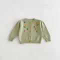 Infant baby girl floral embroidered knitted cardigan sweater, soft cotton long sleeve toddler coat. - 66cm / Green