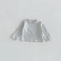 Graues kinder langarm t-shirt detail, weicher baumwollmischung rundhals pullover alltagsware. - 73cm / Oberteile / Grau