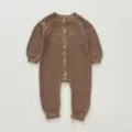 Baby knit romper long sleeve ribbed crewneck infant bodysuit detail view autumn clothing - 90cm / Khaki