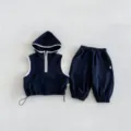 Kinder Kapuzenweste und Hosen Set Freizeit Sport dunkelblau Alltagsbekleidung stylisch - 73cm / Set / Saphirblau