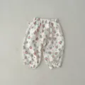 Infant floral gauze trousers detail, soft breathable cotton anti-mosquito baby pants close-up - 66cm / Bottoms / Floral Pants