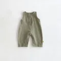 Infant baby sleeveless romper solid color olive green jumpsuit casual cute baby cotton clothes - 66cm / Bean Green Overalls
