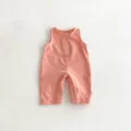 Cute pink baby romper, casual sleeveless infant jumpsuit for daily wear, comfortable cotton. - 66cm / Pink-Orange Overalls