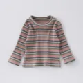 Toddler baby striped long sleeve t-shirt casual cotton round neck top multi color cute style - 73cm / Blue Striped Shirt