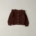 Baby girl brown knit cardigan with doll collar and buttons, detailed cable pattern texture. - 66cm / Tops / Brown