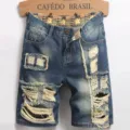 Andriko vintage skismeno denim shorts, xalaro isio efarmogi casual konto panteloni me mpampalia. - 28 / Bottoms / Ξεβαμμένο Ίντιγκο (TY791#)