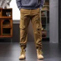 Στυλάτο ανδρικό παντελόνι κάργο casual jogger streetwear φαρδιά γραμμή χακί μόδα - 29 / Bottoms / Καφέ
