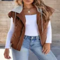 Autumn new women's color-block sleeveless hooded vest casual minimalist versatile outerwear. - Caramel color