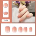 Press-on false nails set featuring blush gradient and silver glitter edge details. - Blush Cat Eye Silver Glitter (Y-06) / Glue Type