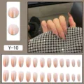 Detailed view of gradient cat-eye press-on nails showing delicate blush design and texture. - Blush Cat Eye Long Nail Shape (Y-10) / Glue Type