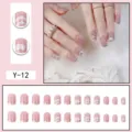 Detailed view of removable press-on nails with gradient blush effect and silver glitter tips. - Blush Gradient Cat Eye Silver Glitter Edge Style (Y-12) / Glue Type / Pink