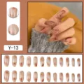 Press-on false nails set with blush gradient and cat eye design for women daily manicure style. - Brownish Red Gradient Cat Eye Gold Edge Style (Y-13) / Glue Type / Brown Red
