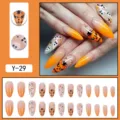 Halloween press on nails orange gradient long stiletto fake nail set with cute ghost pumpkin - Halloween Pumpkin Ghost Orange Gradient Long Pointed Style (Y-29) / Glue Type