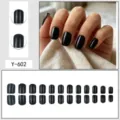 Short square black press on nails 24pcs set, glossy dark style false nail art tips. - Glue Type / 24 Pcs/Set / Short Square Black (Y-602)