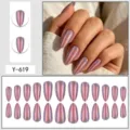 Purple aurora cat eye press on nails glossy mirror magic powder fake nail art 24pcs set - Glue Type / Purple Aurora Cat Eye (Y-619)