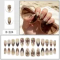 3D floral press-on nails almond short false nails Maillard tortoise shell nail art set - Maillard Tortoiseshell Cross Flower (D-224) / Jelly Glue Type