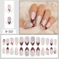 Press-on nails 24pcs false nails French style red bow rhinestone crystal sparkling manicure art - Red French Teardrop Bow (D-222)