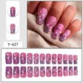 European square medium long press on nails pink floral design 24pcs cute wearable nail art - Glue Type / 24 Pcs/Set / Pink Tulip Floral (Y-627)