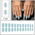 Short ballet press-on fake nails light blue solid color glossy finish 24pcs set elegant style - Glue Type / 24 Pcs/Set / Light Blue (Y-624)