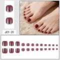 Dark red cat-eye press-on toenails 24pcs set, glossy short square false toenails detail view. - Glue Type / Dark Red Cat Eye (JCY-20)