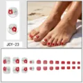 Press-on toenails set with cute red floral pattern and solid red color, 24pcs fake nails. - Glue Type / 24 Pcs/Set / Red Flower & Pure Red (JCY-23)