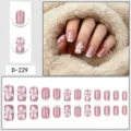 Detailed view of 3d flower press-on nails with french tips and water drop gel effect. - Pink French Teardrop 3D White Flower (D-229)