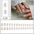 Nude press-on nails set with 3D floral, gold bow and wave texture design for elegant look. - Nude Gradient 3D Flower Gold Bow (D-235)